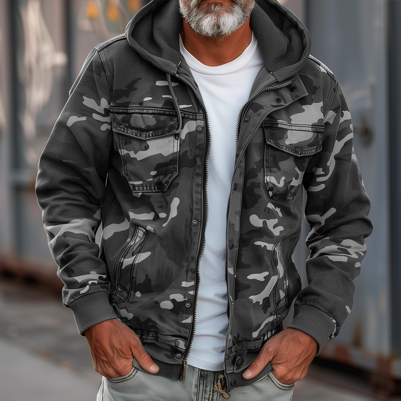 Norvielle Herren Camouflage Cargojacke Kapuze - Norvielle