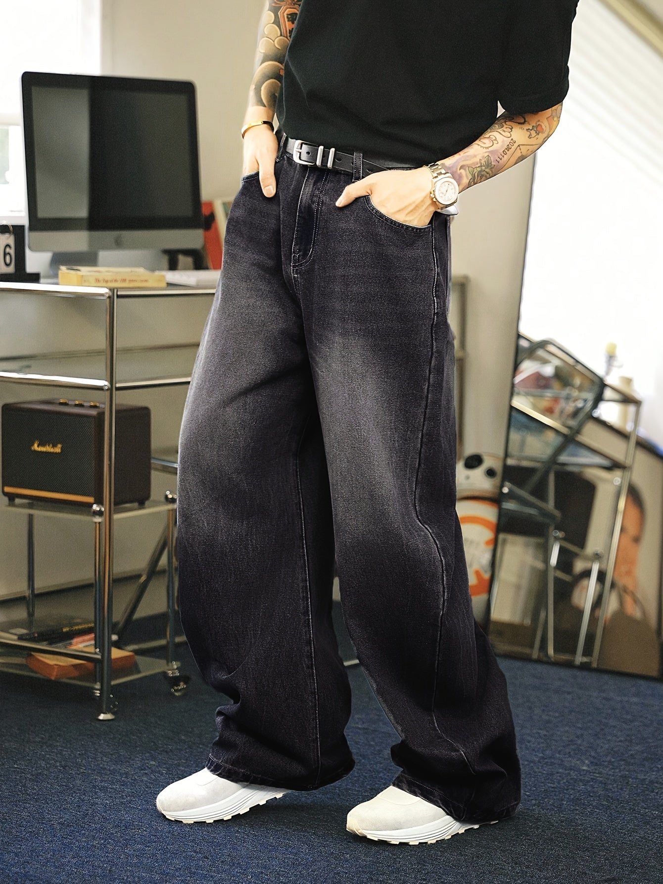Herren Baggy Jeans Gerades Bein Weite Passform