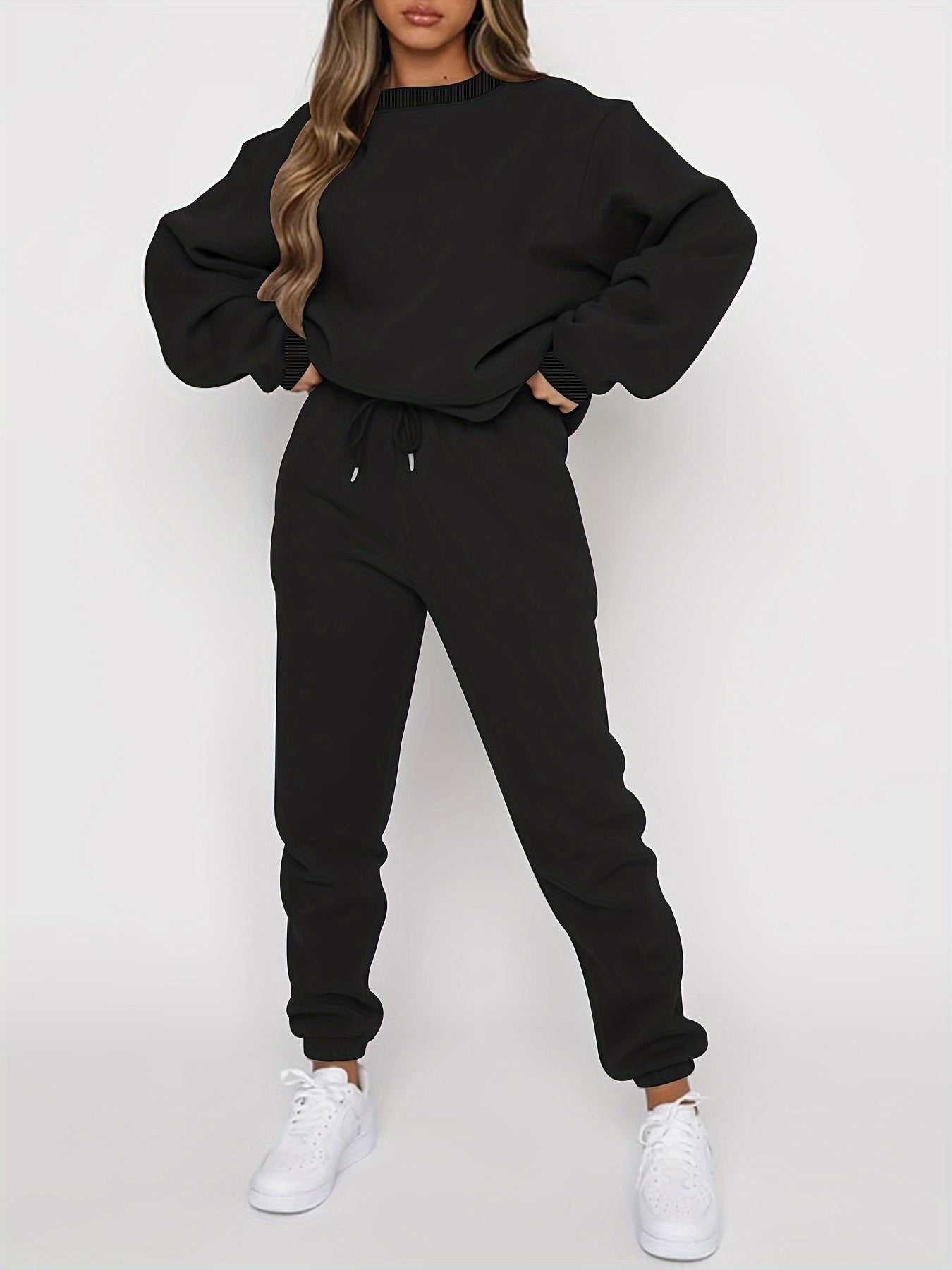 Damen Jogging Set Oversized Sweatshirt Hochtaillierte Jogger Weich