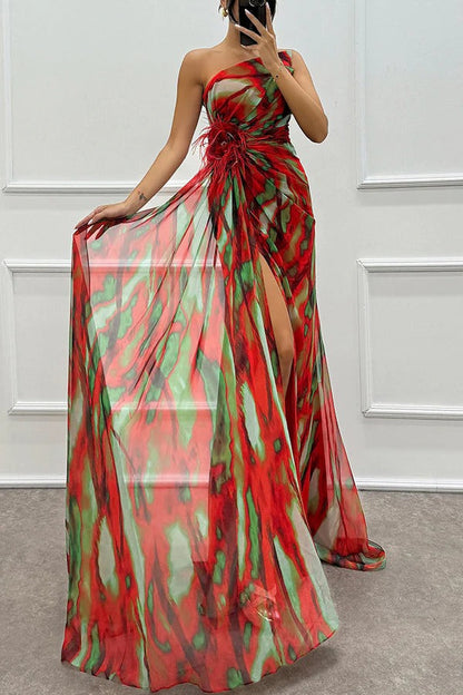 Damen Abendkleid Schulterfrei Maxilänge Hochschlitz