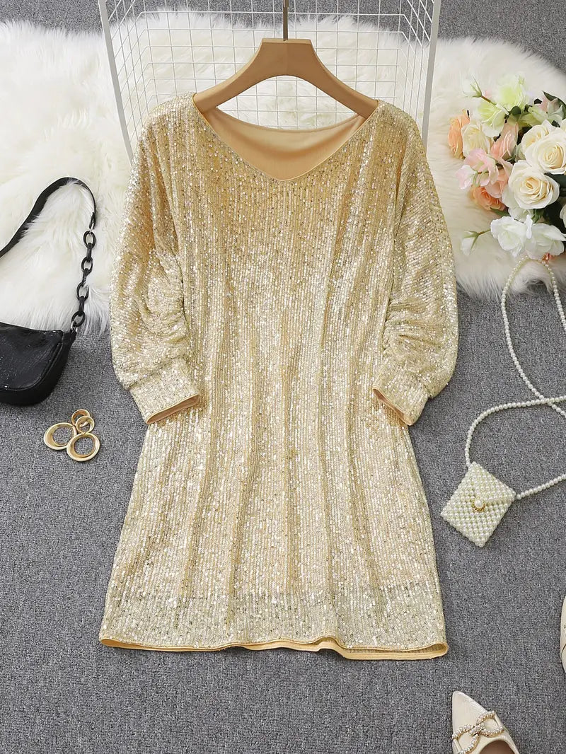 Norvielle Damen Paillettenkleid Mit Kontrast