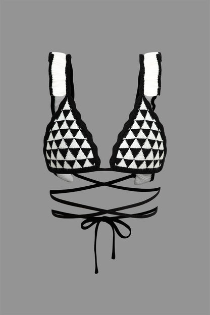 Damen Strick-Zweiteiler Häkel-Bikini mit Rüschenrock