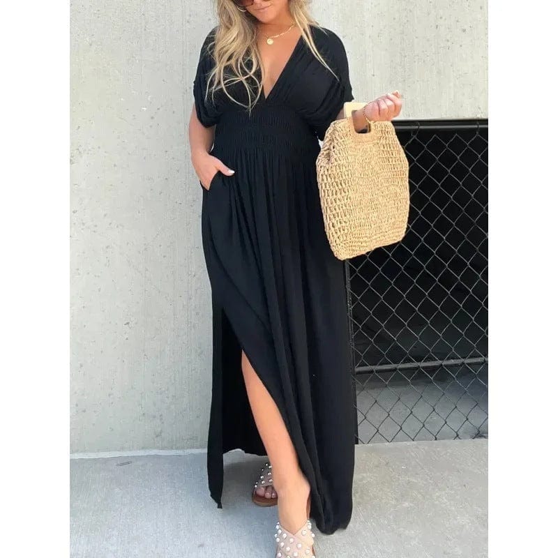 Damen Maxikleid Sommer Langes V-Ausschnitt Schlitz Boho - Norvielle