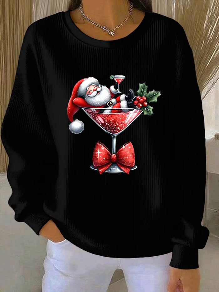 Weihnachtspullover Damen Verspielter Weihnachtsmann Design Rot