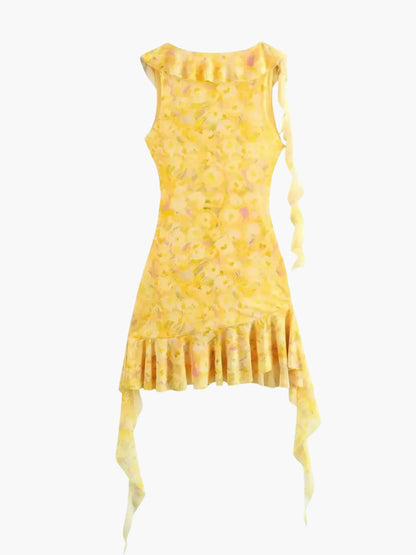 Damen Minikleid mit Rüschendetails Blumenmuster