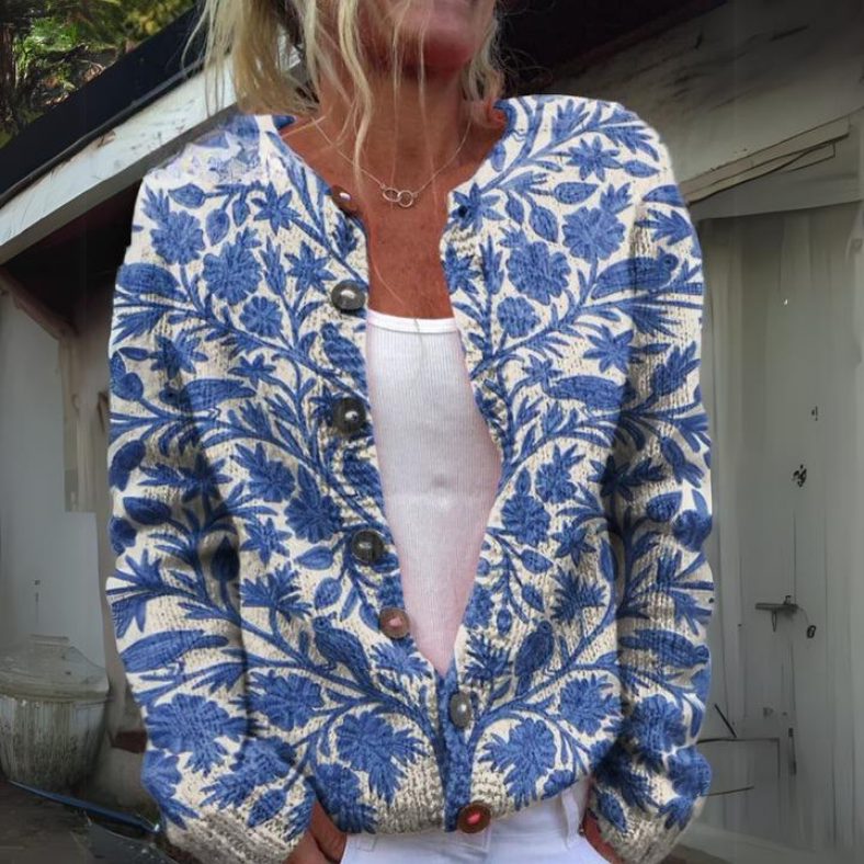 Damen Strickjacke Blumenmuster Elegantes Design