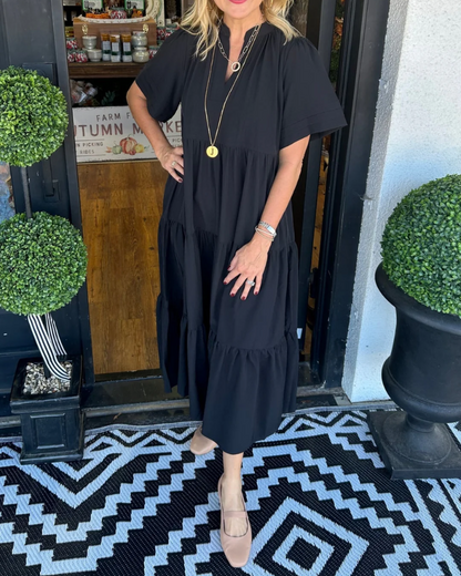 Damen Maxi Kleid V-Ausschnitt Luftig Sommerlich