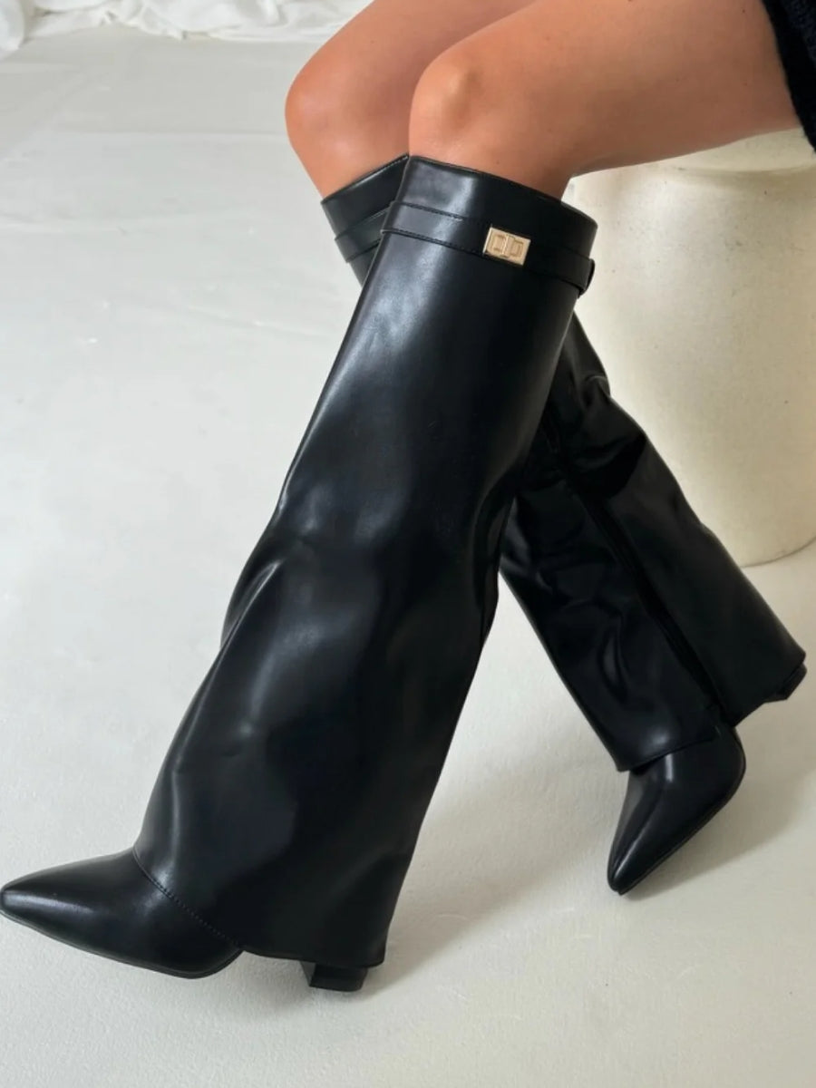 Damen Überkniestiefel Reißverschluss Schwarz - Norvielle