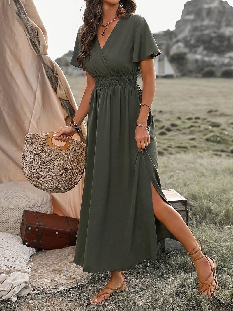 Damen Boho Maxi Kleid V-Ausschnitt Elegantes Design - Norvielle