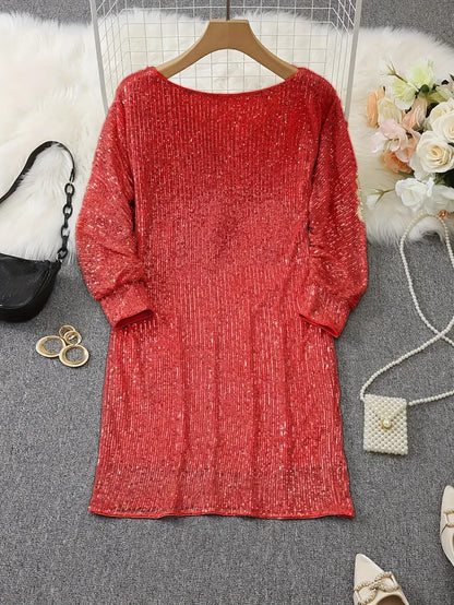Norvielle Damen Paillettenkleid Mit Kontrast