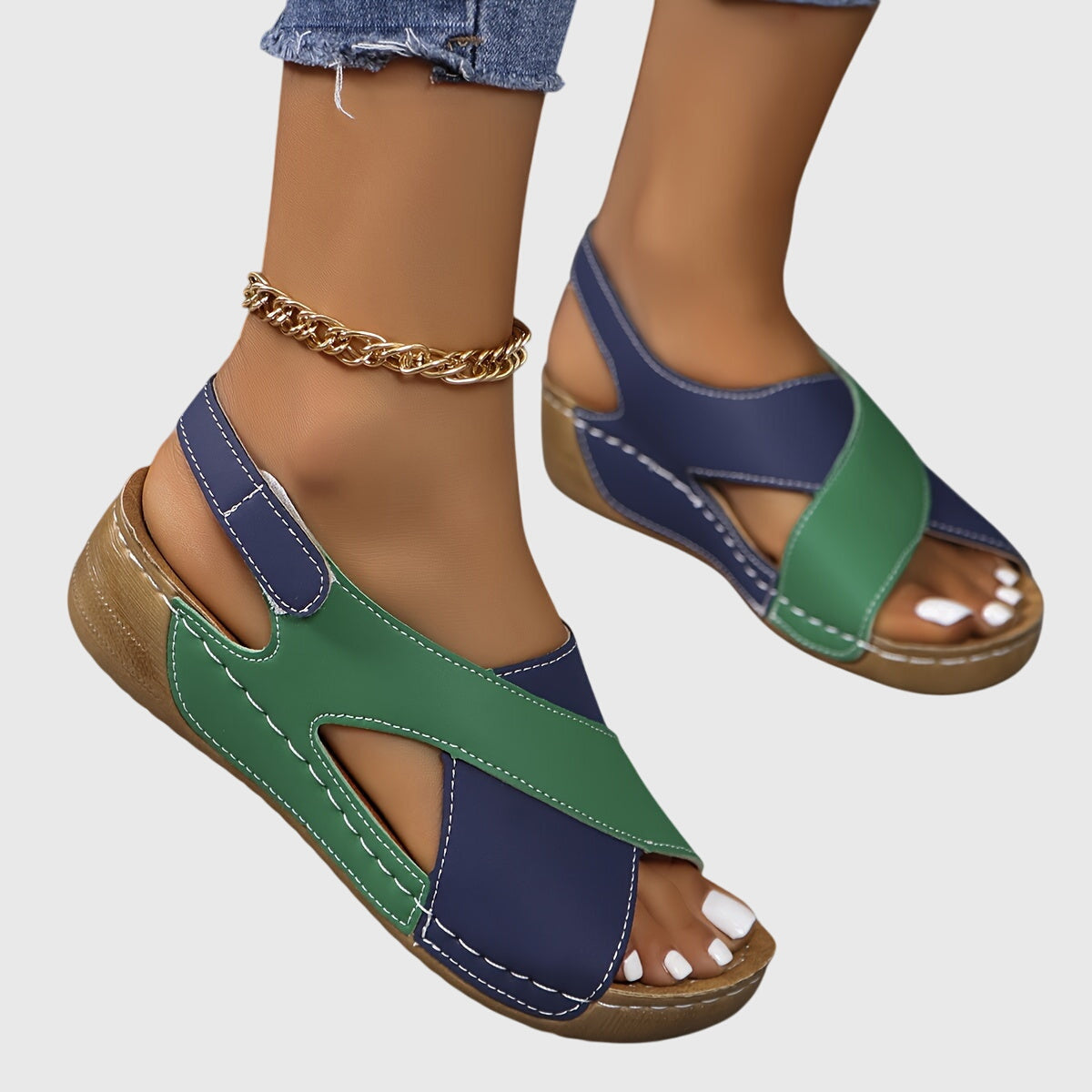 Damen Freizeit-Sandalen Offener Zehenbereich Zweifarbig