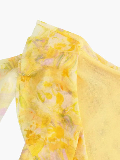 Damen Minikleid mit Rüschendetails Blumenmuster