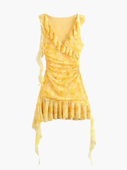 Damen Minikleid mit Rüschendetails Blumenmuster