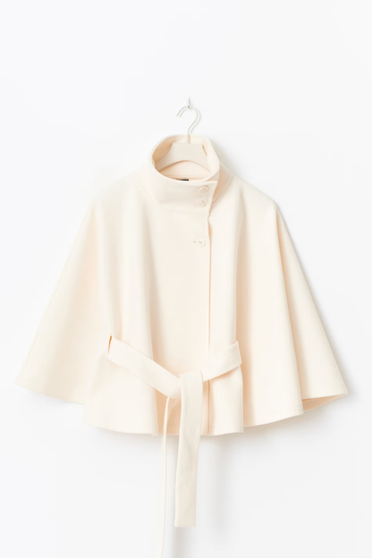 Damen Cape-Mantel mit Gürtel Eleganter Kragen Schwarz - Norvielle