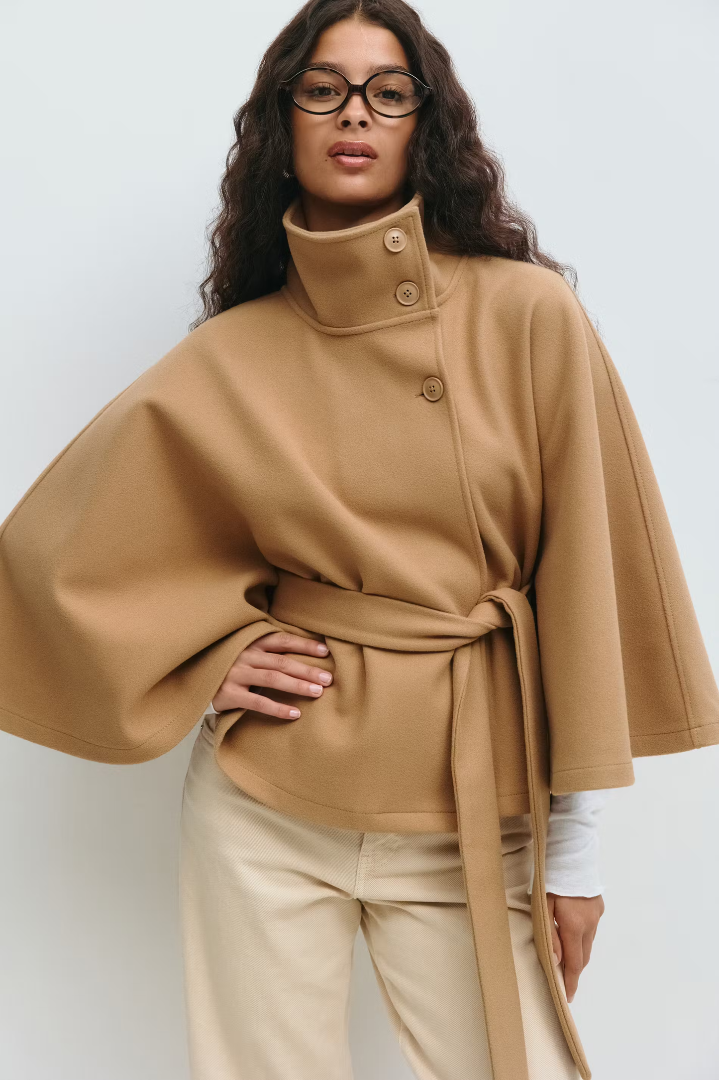 Damen Cape-Mantel mit Gürtel Eleganter Kragen