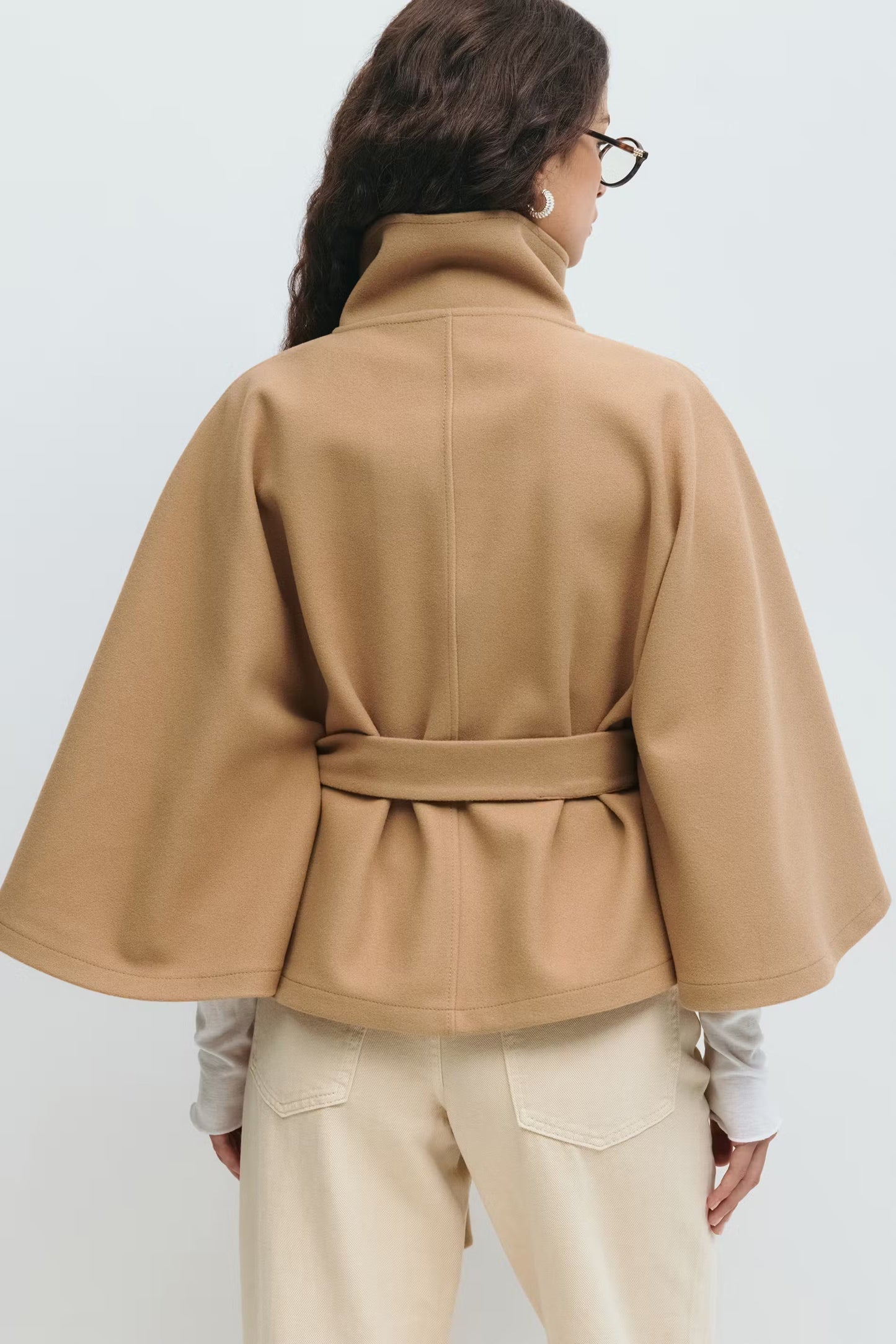 Damen Cape-Mantel mit Gürtel Eleganter Kragen