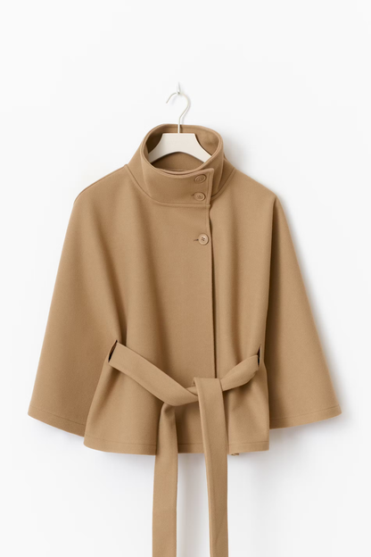 Damen Cape-Mantel mit Gürtel Eleganter Kragen
