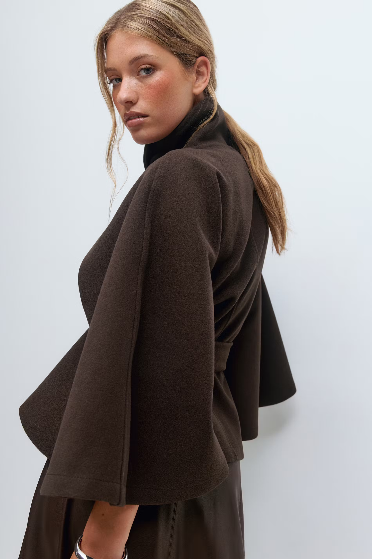 Damen Cape-Mantel mit Gürtel Eleganter Kragen
