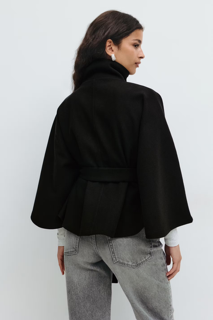 Damen Cape-Mantel mit Gürtel Eleganter Kragen