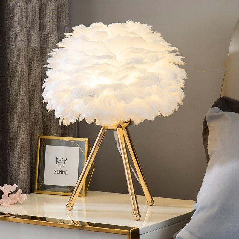 Tischlampe Gold FederSchirm Weiches Licht - Norvielle