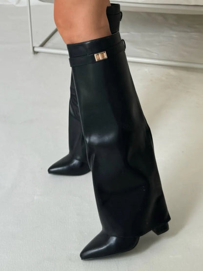 Evy Damenstiefel Wildleder Gold Akzente