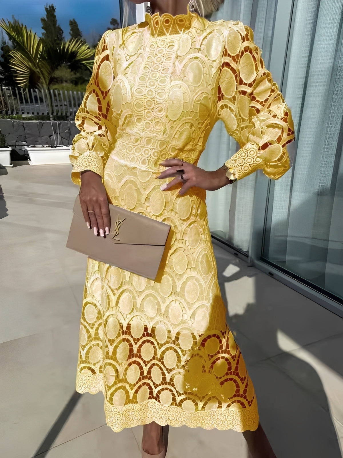 Damen Langarm Maxikleid Stilvoll