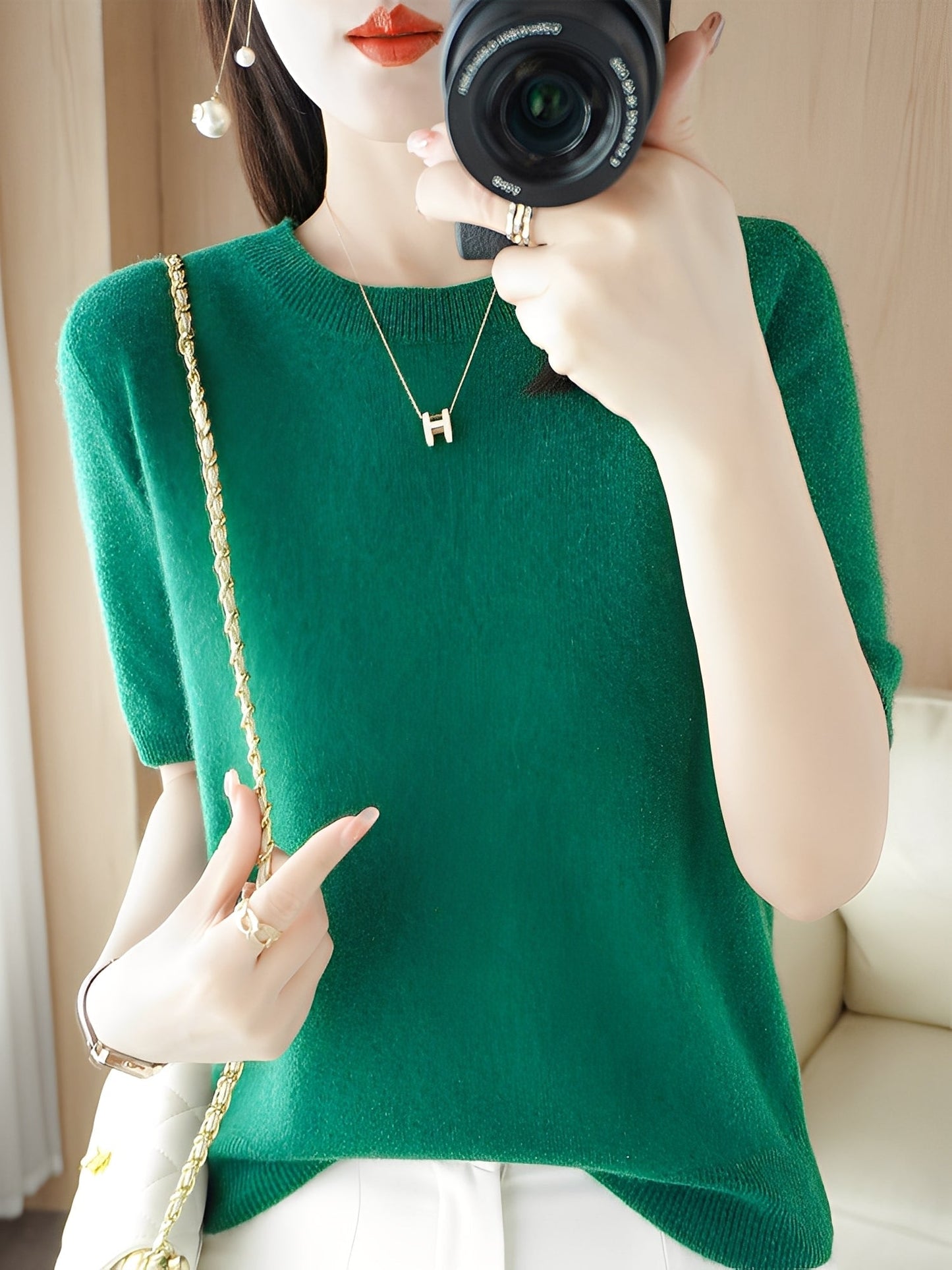 Damen Kurzarm-Pullover