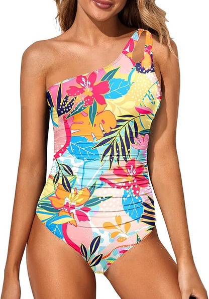 Damen Badeanzug Asymmetrisch Paisley One Shoulder