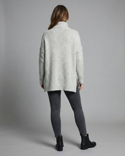 Norvielle Damen Strickpullover Lang Kuschelig Beige