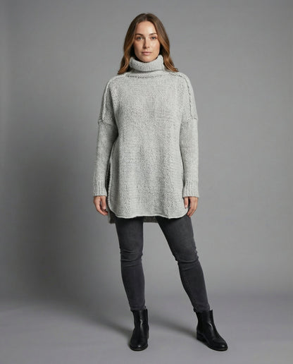 Norvielle Damen Strickpullover Lang Kuschelig Beige