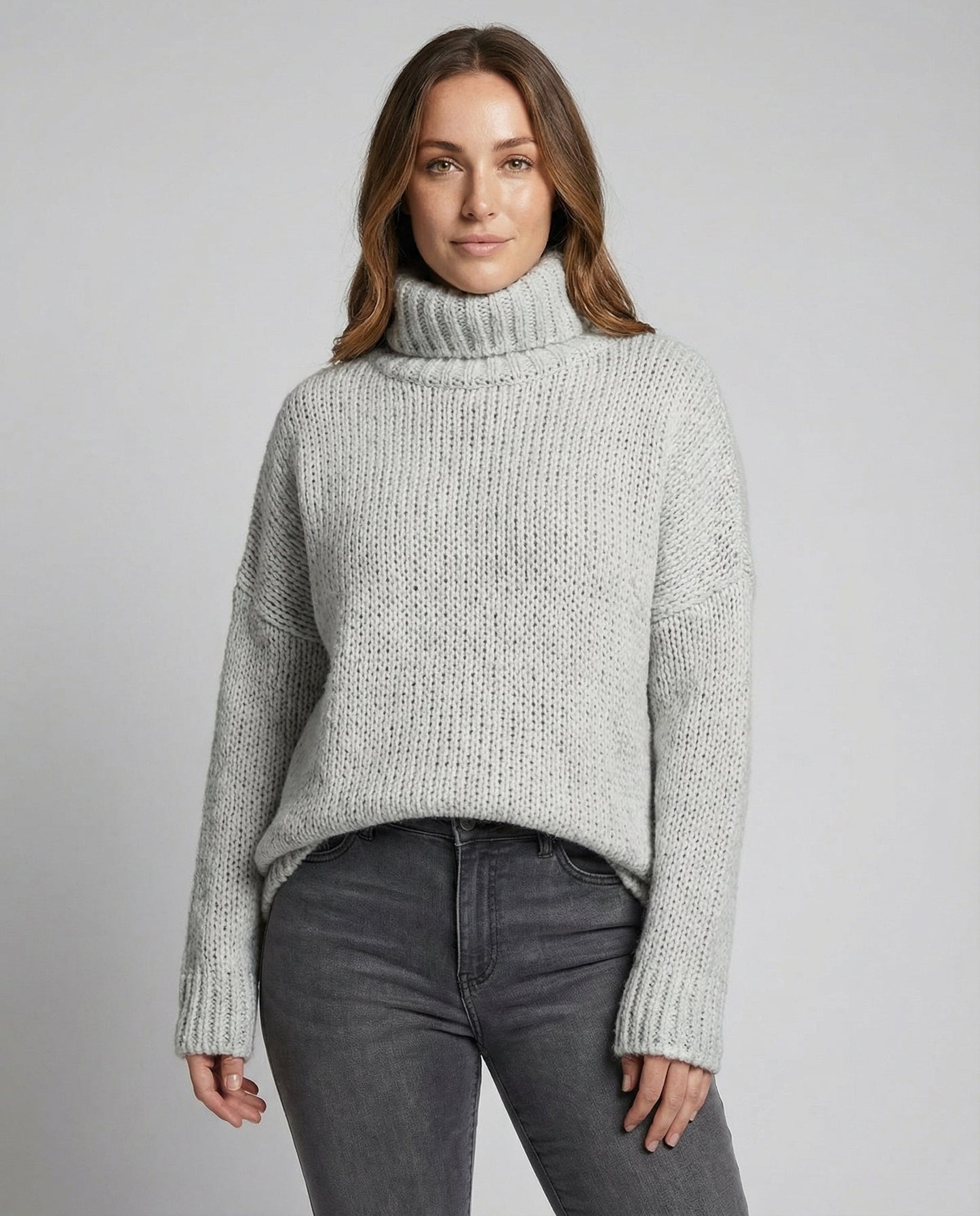 Norvielle Damen Strickpullover Lang Kuschelig Beige - Norvielle