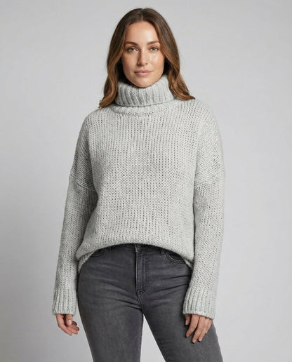 Norvielle Damen Strickpullover Lang Kuschelig Beige - Norvielle