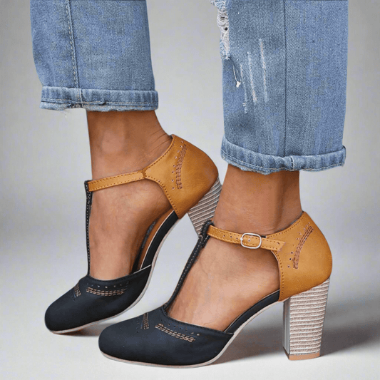 Damen Kleiderschuhe mit T-Riemen und Blockabsatz - Norvielle