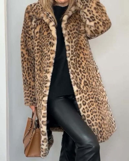 Damenmantel Leopardenmuster Weich Schwarz - Norvielle