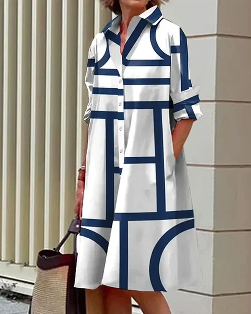 Norvielle Damenkleid Geometrischer Druck Mit Taschen