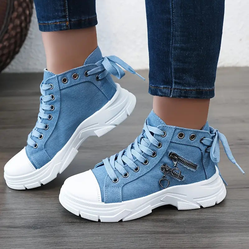 Damen High- Sneaker Jeansblau Reißverschluss - Norvielle