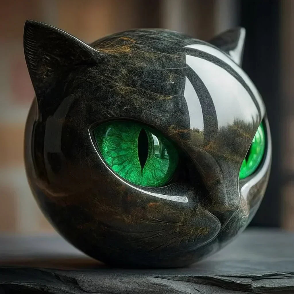 NyxCharm Mystische Schwarze Katzenkopf Skulptur - Norvielle