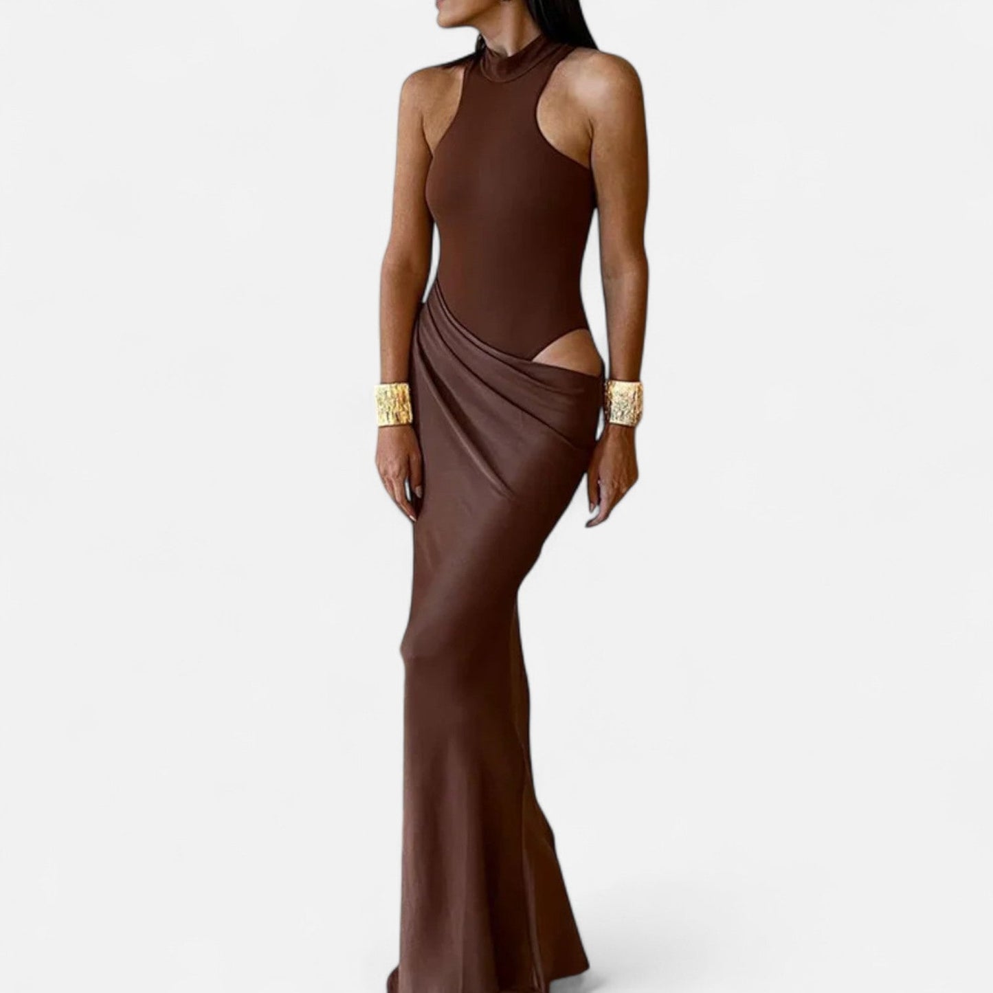 Damen Maxikleid Cut-Out Neckholder