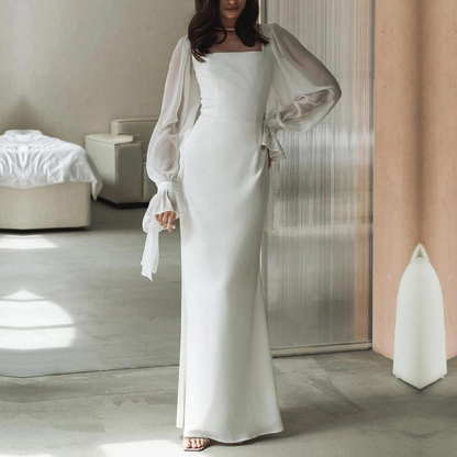 Damen Maxi Kleid Weiß Hochzeit - Norvielle