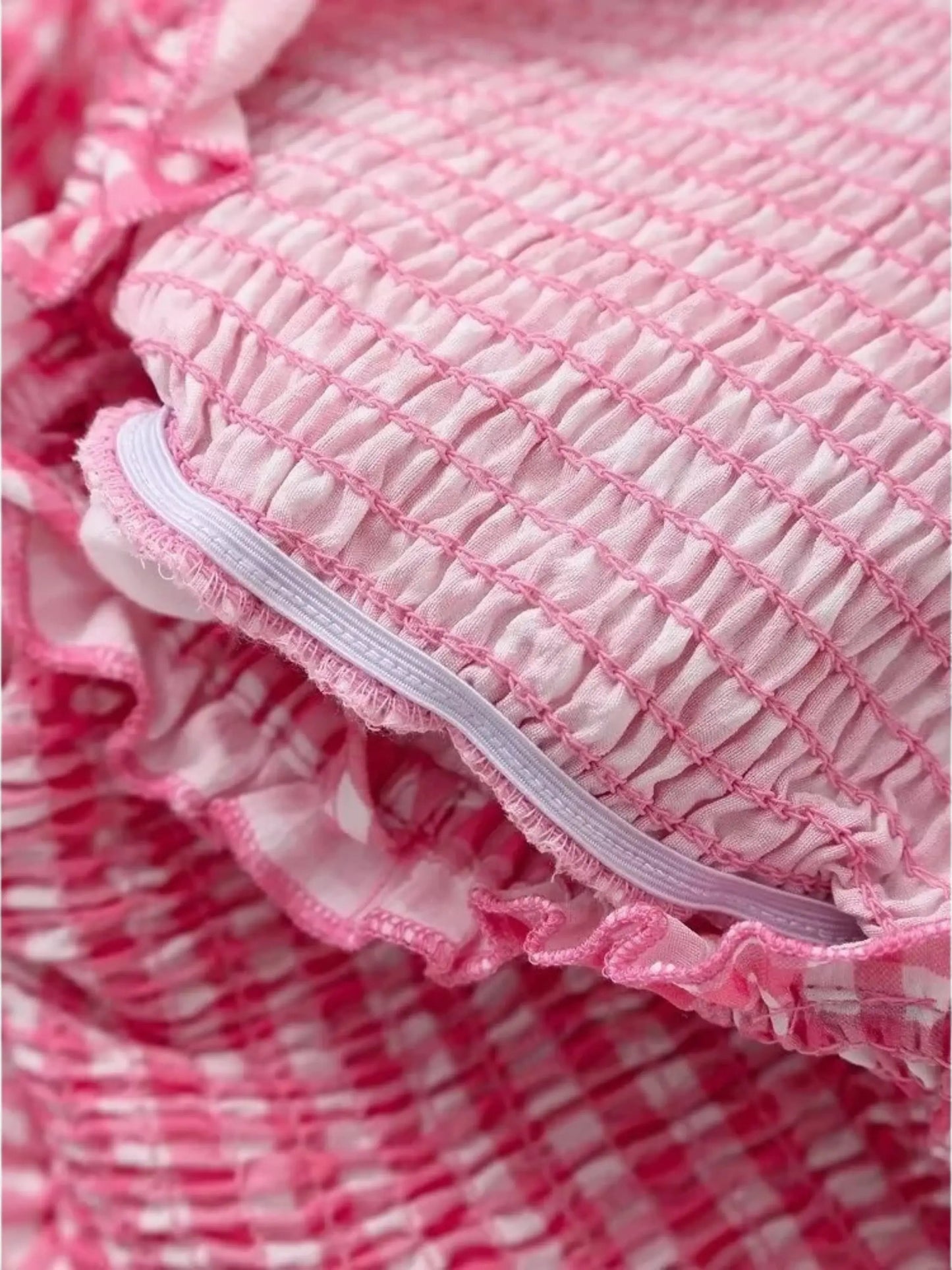 Rosa-Weiß Kariertes Damen-Sommerkleid