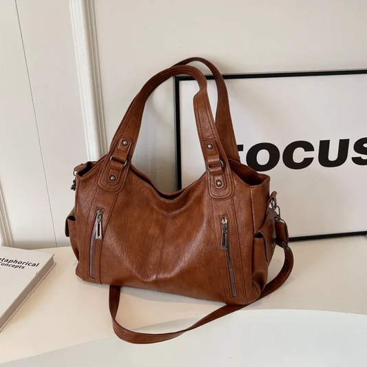 Norvielle Damen Lederhandtasche Reißverschluss Schwarz - Norvielle