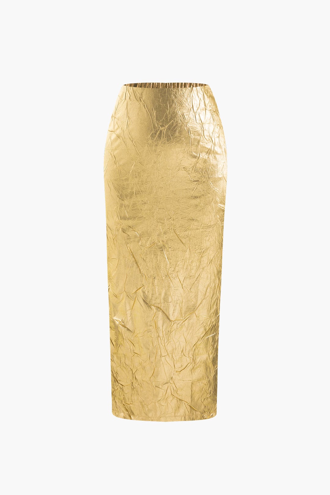 Damen Midirock Metallic Crinkle Effekt Elastischer Bund
