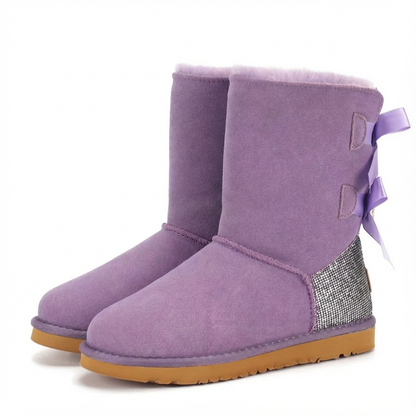 Damen Winterstiefel Wildleder Glitzer Schleifen