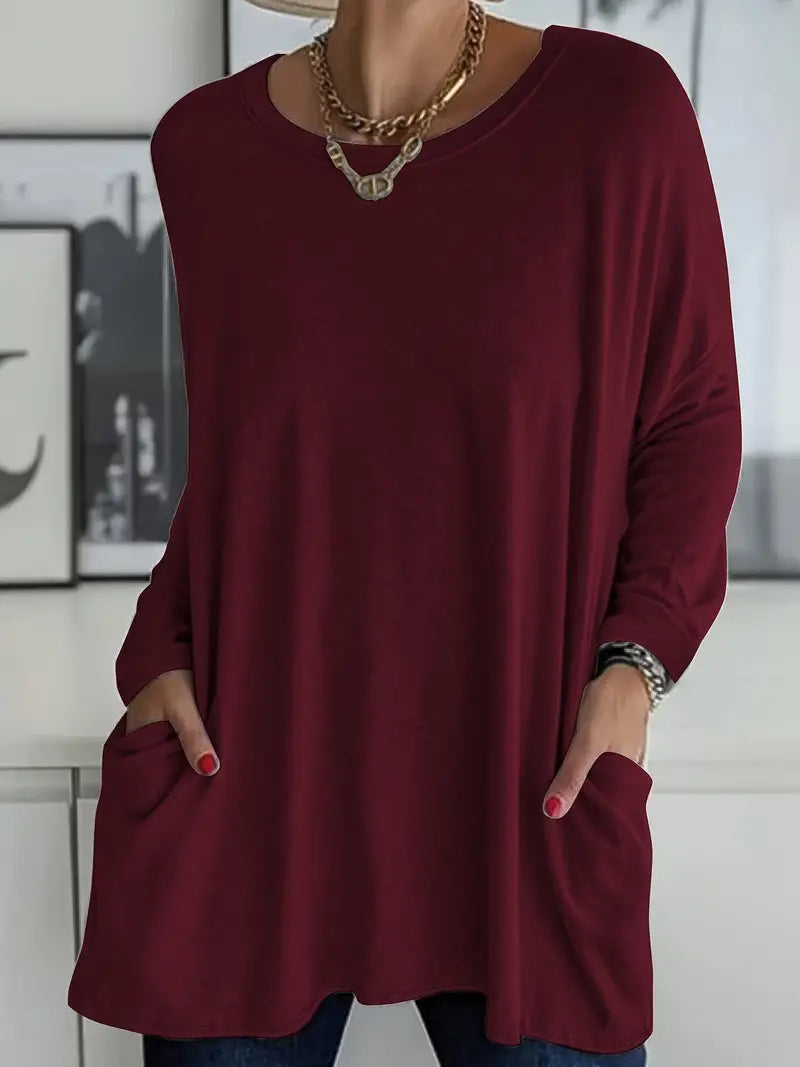 Damen Lockeres Langarmshirt Baumwolle Weiß