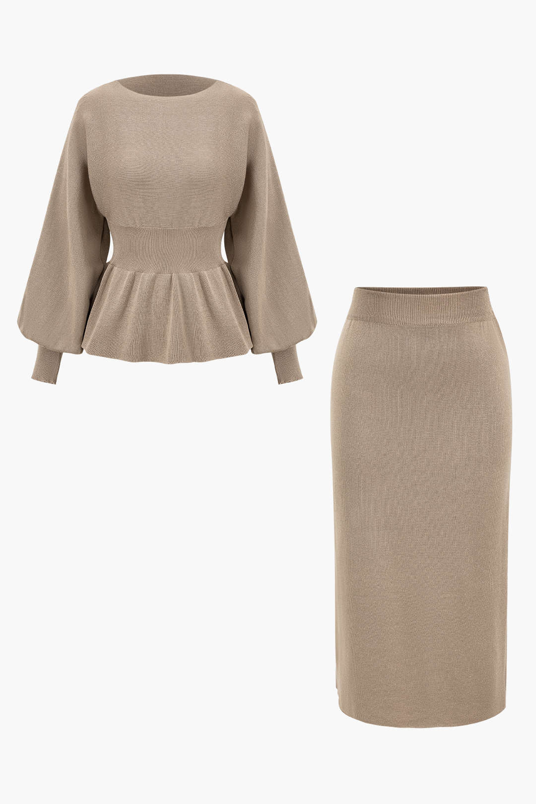 Damen Strick-Set Peplum- Bleistiftrock Elegantes Ensemble - Norvielle
