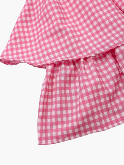 Rosa-Weiß Kariertes Damen-Sommerkleid