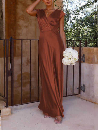 Damen Maxikleid Satin Fishtail V-Ausschnitt