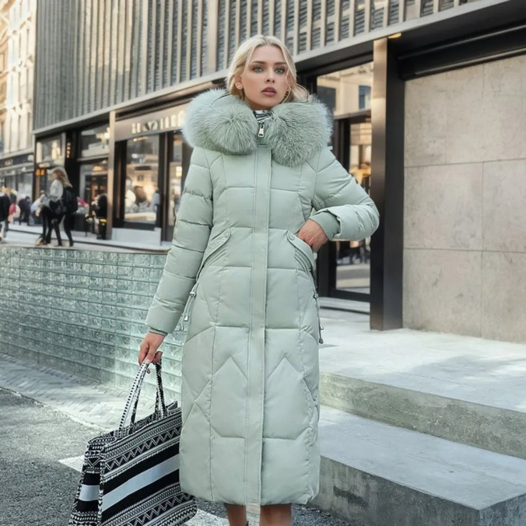 Damen Winterjacke Lang Kapuze Fellbesatz