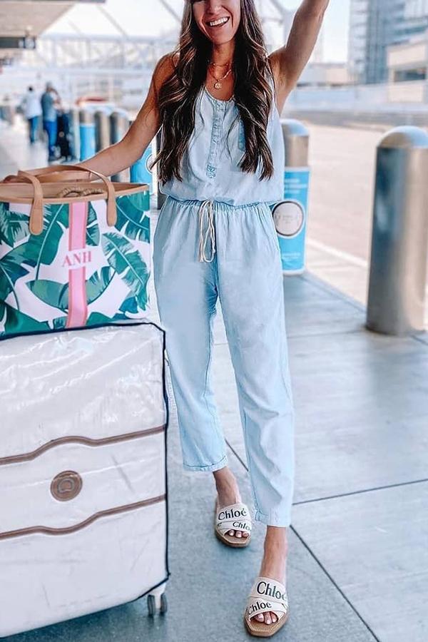 Norvielle Damen Denim Jumpsuit Blau - Norvielle