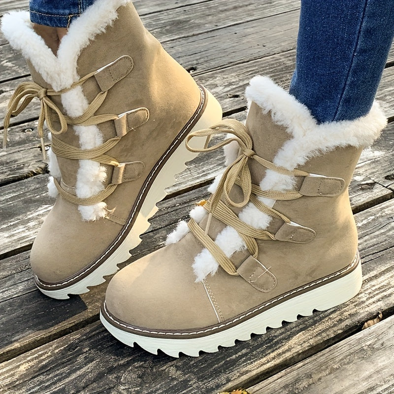 Damen Winterstiefel Schnürung Plateau Warm Innenfutter